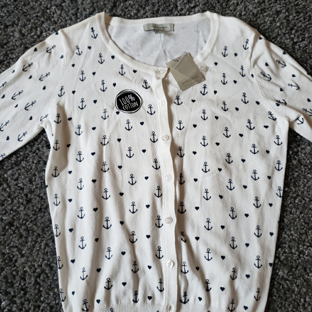NWT White ATSMOSPHERE Anchor Cardigan